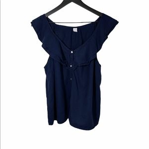 Old Navy | Navy Sleeveless Button Down Ruff Top